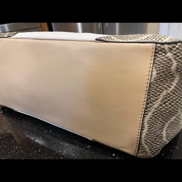 TORY BURCH PYTHON SNAKESKIN LEATHER COLOR BLOCK W/CANVAS SHOULDER BAG HANDBAG - Picture 12 of 16